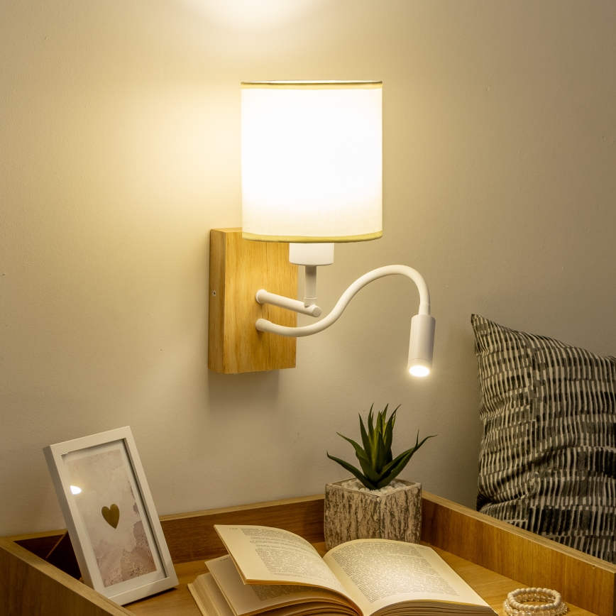 Brilagi - LED Flexibilná nástenná lampa NUBILA WOOD 1xE27/25W/230V + LED/3W dub/biela/krémová