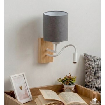 Brilagi - LED flexibilná nástenná lampa NUBILA WOOD 1xE27/25W/230V + LED/3W dub/biela/svetlošedá