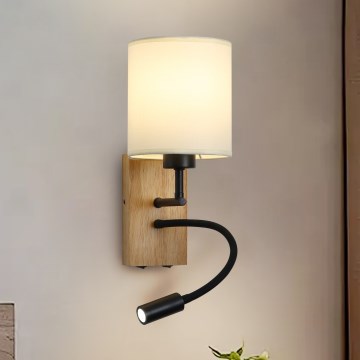 Brilagi - LED Flexibilná nástenná lampa NUBILA WOOD 1xE27/25W/230V + LED/3W dub/čierna/krémová