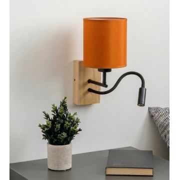 Brilagi - LED flexibilná nástenná lampa NUBILA WOOD 1xE27/25W/230V + LED/3W dub/čierna/oranžová