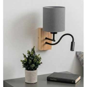 Brilagi - LED flexibilná nástenná lampa NUBILA WOOD 1xE27/25W/230V + LED/3W dub/čierna/svetlošedá