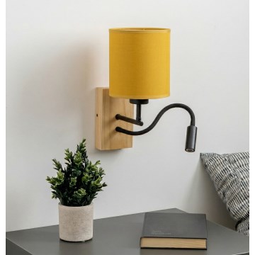 Brilagi - LED flexibilná nástenná lampa NUBILA WOOD 1xE27/25W/230V + LED/3W dub/čierna/žltá