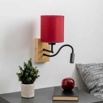 Brilagi - LED Flexibilná nástenná lampa NUBILA WOOD 1xE27/25W/230V + LED/3W dub/pompejská červená