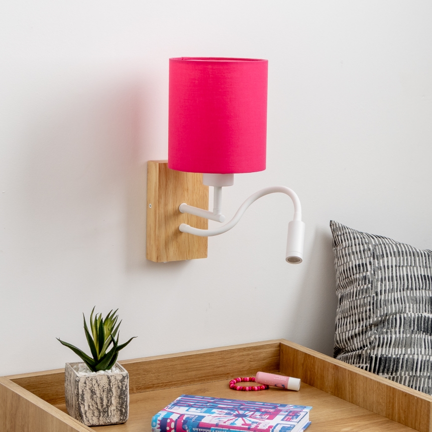 Brilagi - LED Flexibilná nástenná lampa NUBILA WOOD 1xE27/25W/230V + LED/3W dub/ružová