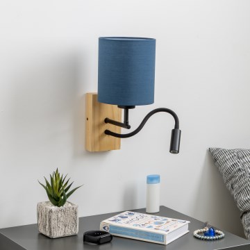 Brilagi - LED Flexibilná nástenná lampa NUBILA WOOD 1xE27/25W/230V + LED/3W dub/tmavomodrá