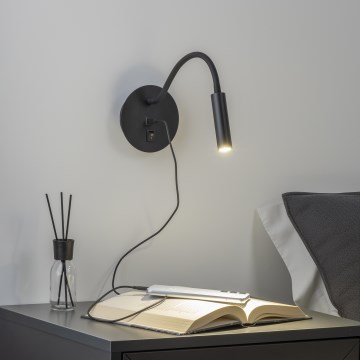 Brilagi - LED Flexibilná nástenná lampa s USB portom MAYA LED/3W/230V 4000K čierna