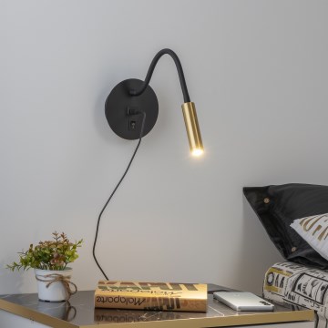 Brilagi - LED Flexibilná nástenná lampa s USB portom MAYA LED/3W/230V 4000K čierna/zlatá