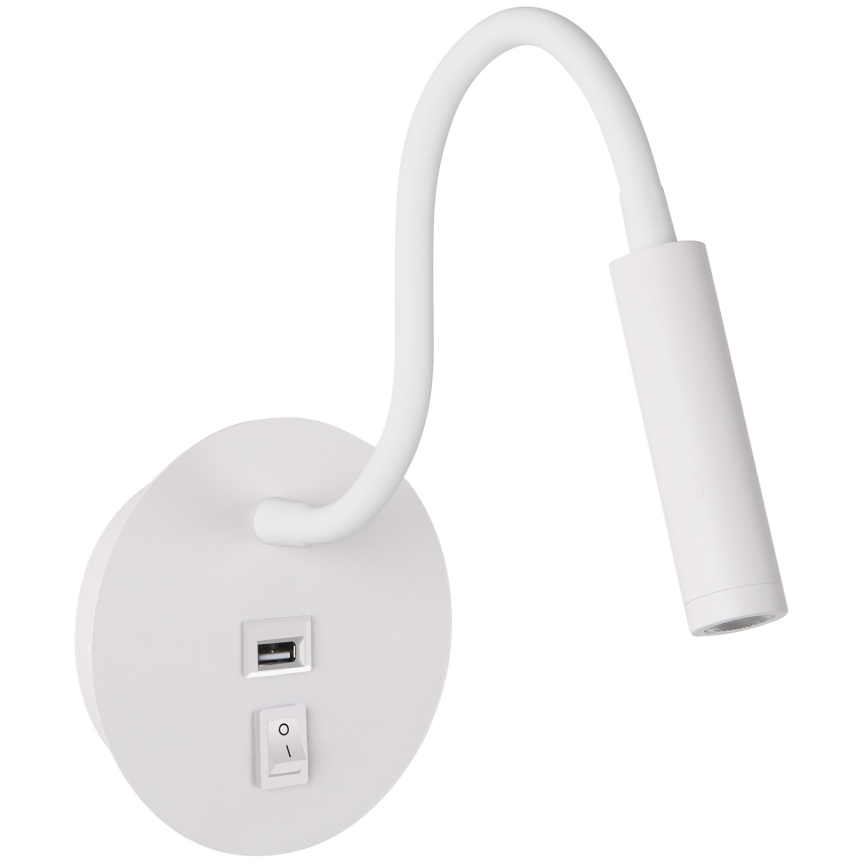 Brilagi - LED Flexibilná nástenná lampa s USB portom MAYA LED/3W/230V 4000K biela