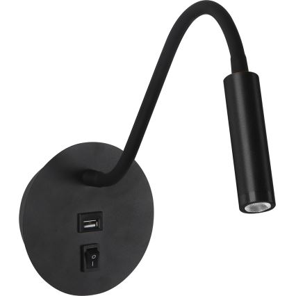 Brilagi - LED Flexibilná nástenná lampa s USB portom MAYA LED/3W/230V 4000K čierna