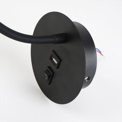 Brilagi - LED Flexibilná nástenná lampa s USB portom MAYA LED/3W/230V 4000K čierna
