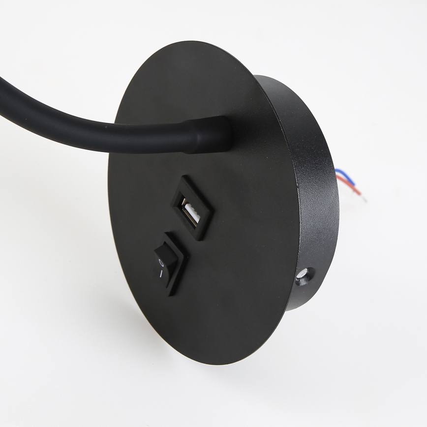 Brilagi - LED Flexibilná nástenná lampa s USB portom MAYA LED/3W/230V 4000K čierna