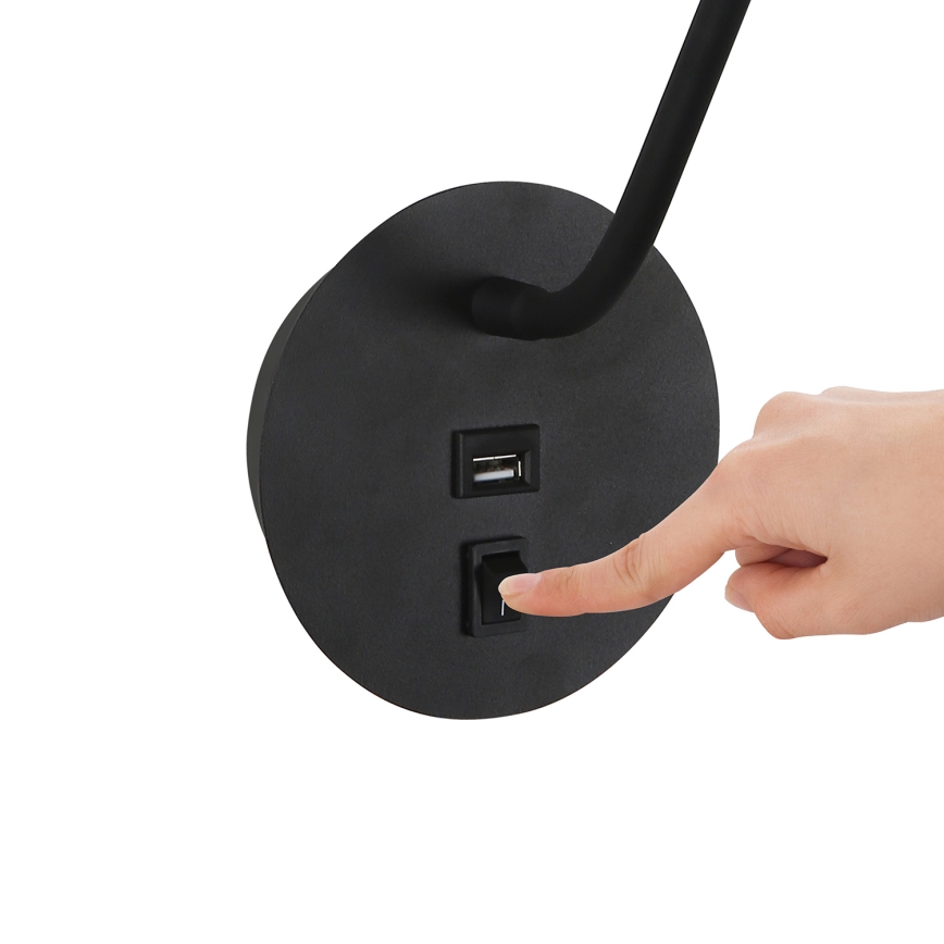Brilagi - LED Flexibilná nástenná lampa s USB portom MAYA LED/3W/230V 4000K čierna