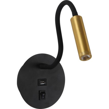 Brilagi - LED Flexibilná nástenná lampa s USB portom MAYA LED/3W/230V 4000K čierna/zlatá