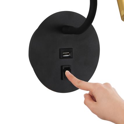 Brilagi - LED Flexibilná nástenná lampa s USB portom MAYA LED/3W/230V 4000K čierna/zlatá