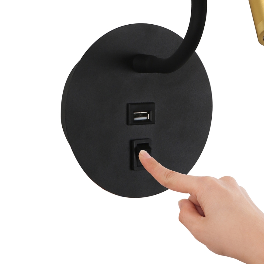 Brilagi - LED Flexibilná nástenná lampa s USB portom MAYA LED/3W/230V 4000K čierna/zlatá