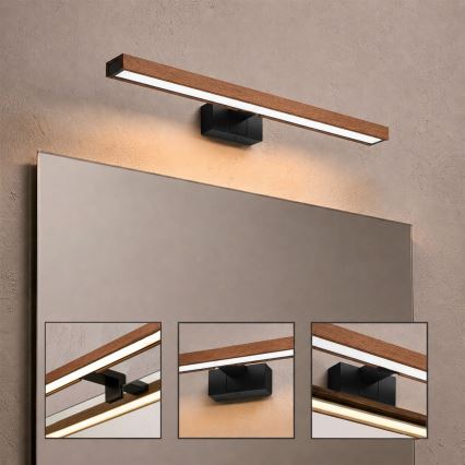 Brilagi - LED kúpeľňové osvetlenie zrkadla WOODY MIRROR 3v1 LED/12W/230V 60 cm IP44 čierna/dub čerešňa