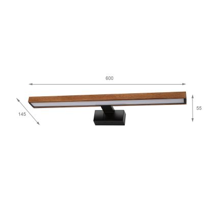 Brilagi - LED kúpeľňové osvetlenie zrkadla WOODY MIRROR 3v1 LED/12W/230V 60 cm IP44 čierna/dub čerešňa