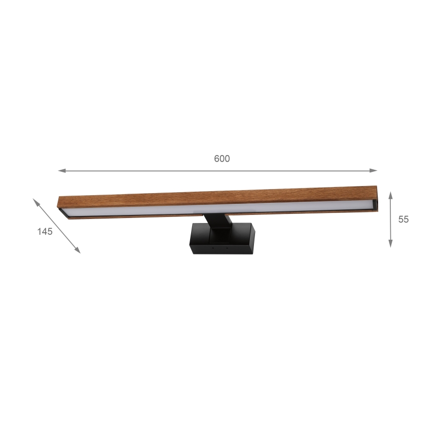 Brilagi - LED kúpeľňové osvetlenie zrkadla WOODY MIRROR 3v1 LED/12W/230V 60 cm IP44 čierna/dub čerešňa