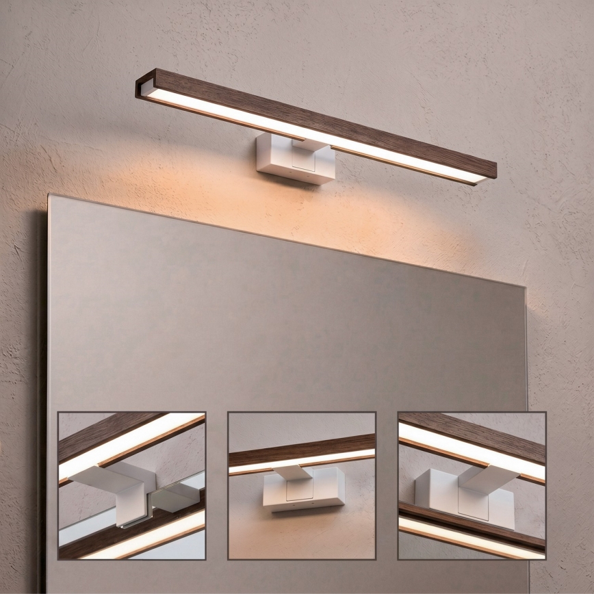 Brilagi - LED kúpeľňové osvetlenie zrkadla 3v1 WOODY MIRROR 3v1 LED/12W/230V 60 cm IP44 biela/dub orech