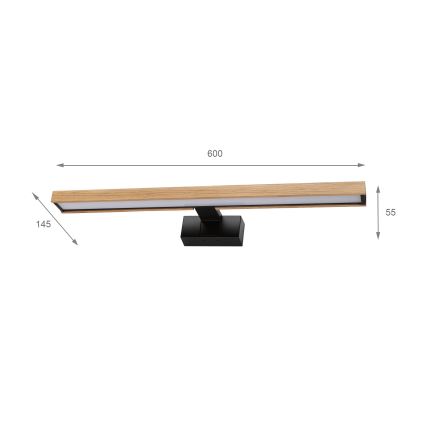 Brilagi - LED osvetlenie kúpeľňového zrkadla 3v1 WOODY MIRROR LED/12W/230V 60 cm IP44 čierna/dub