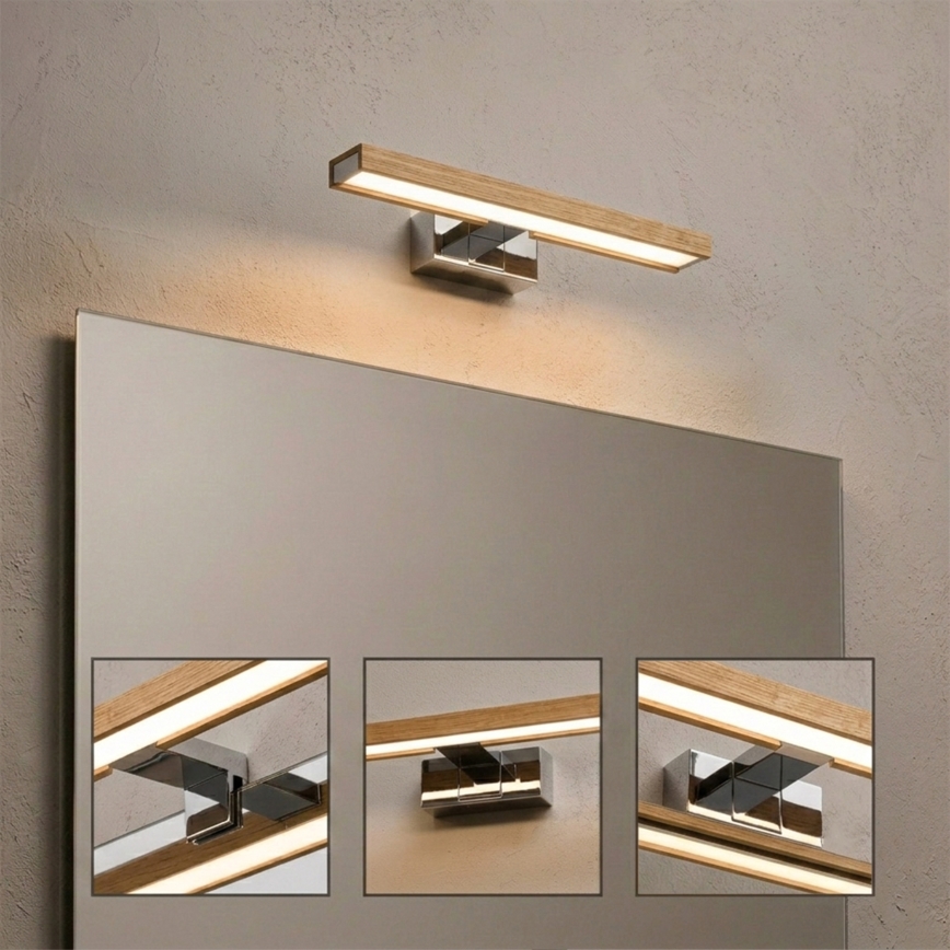 Brilagi - LED kúpeľňové osvetlenie zrkadla WOODY MIRROR 3v1 LED/8W/230V 40 cm IP44 lesklý chróm/dub