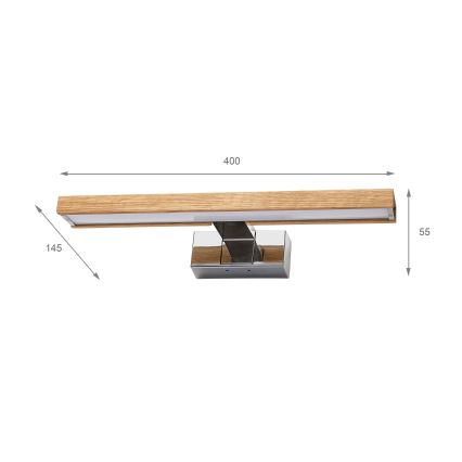 Brilagi - LED kúpeľňové osvetlenie zrkadla WOODY MIRROR 3v1 LED/8W/230V 40 cm IP44 lesklý chróm/dub