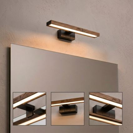 Brilagi - LED kúpeľňové osvetlenie zrkadla WOODY MIRROR 3v1 LED/8W/230V 40 cm IP44 čierna/dub
