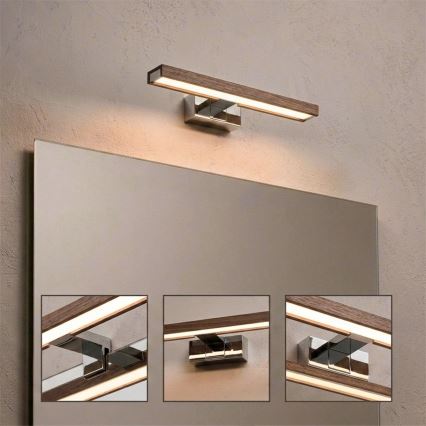 Brilagi - LED kúpeľňové osvetlenie zrkadla WOODY MIRROR 3v1 LED/8W/230V 40 cm IP44 lesklý chróm/dub orech