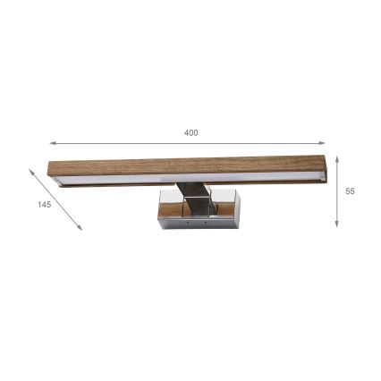 Brilagi - LED kúpeľňové osvetlenie zrkadla WOODY MIRROR 3v1 LED/8W/230V 40 cm IP44 lesklý chróm/dub orech