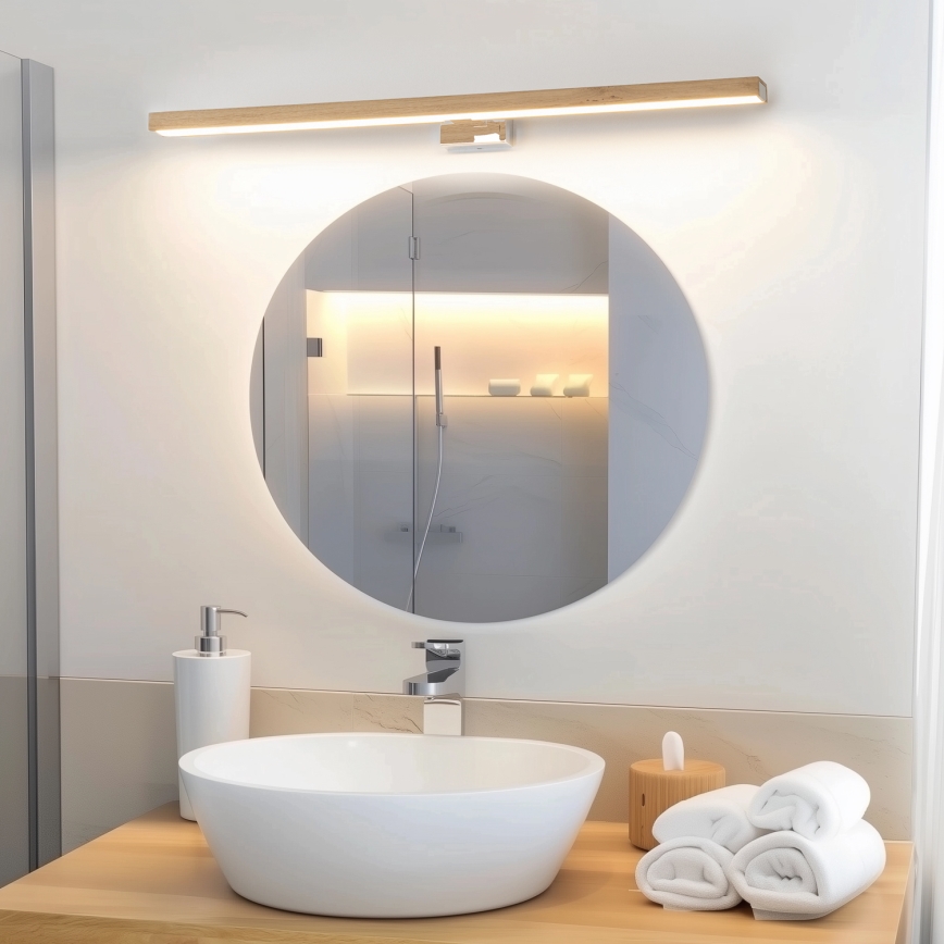 Brilagi - LED Kúpeľňové osvetlenie zrkadla WOODY MIRROR LED/15W/230V 90 cm IP44 dub/lesklý chróm