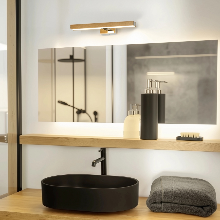 Brilagi - LED Kúpeľňové osvetlenie zrkadla WOODY MIRROR LED/8W/230V 40 cm IP44 dub/lesklý chróm