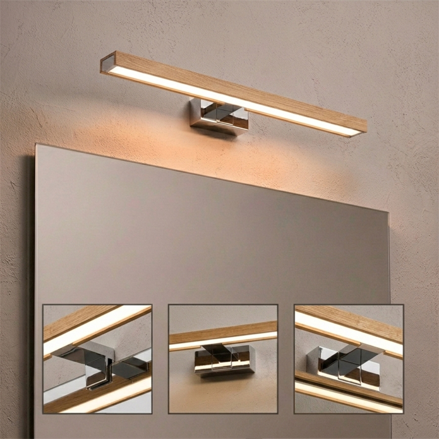 Brilagi - LED kúpeľňové osvetlenie zrkadla WOODY MIRROR 3v1 LED/12W/230V 60 cm IP44 lesklý chróm/dub