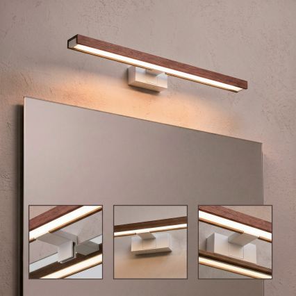 Brilagi - LED osvetlenie zrkadla do kúpeľne 3v1 WOODY MIRROR LED/12W/230V 60 cm IP44 biela/dub čerešňa