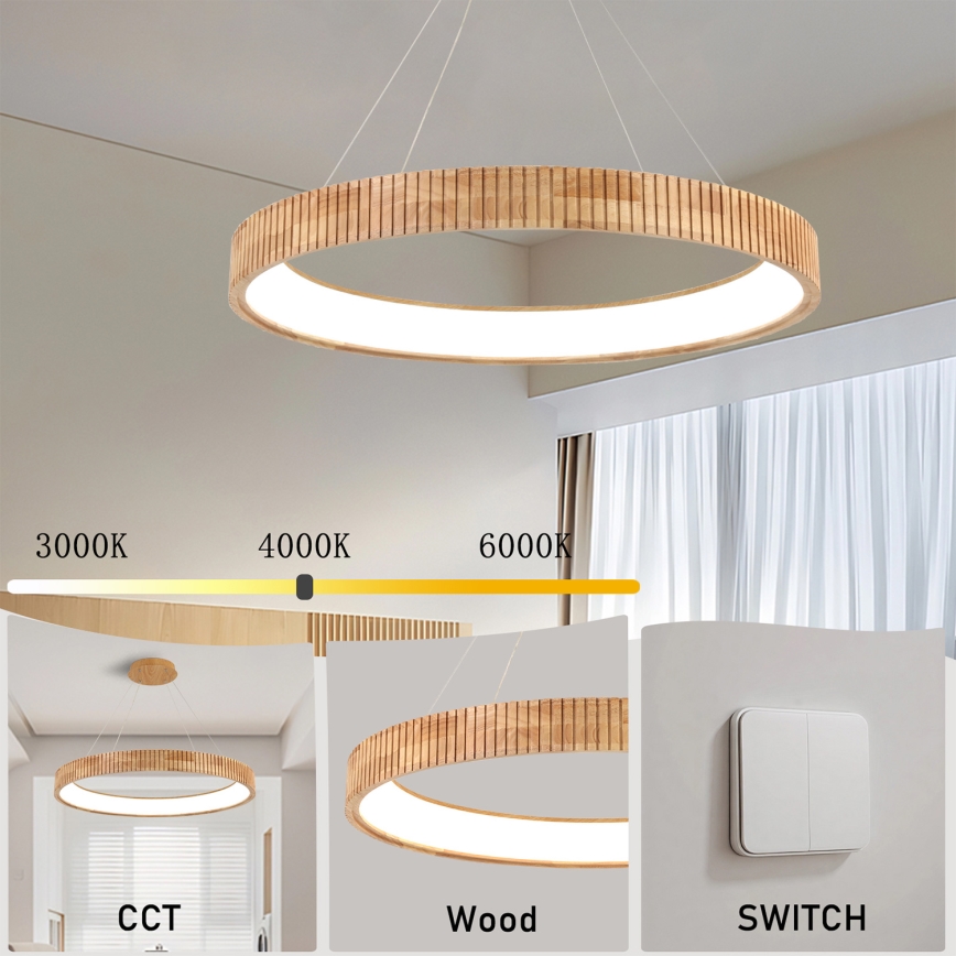 Brilagi - LED luster na lanku FALCON WOOD MODERN LED/60W/230V 3000/4000/6000K pr. 80 cm drevo