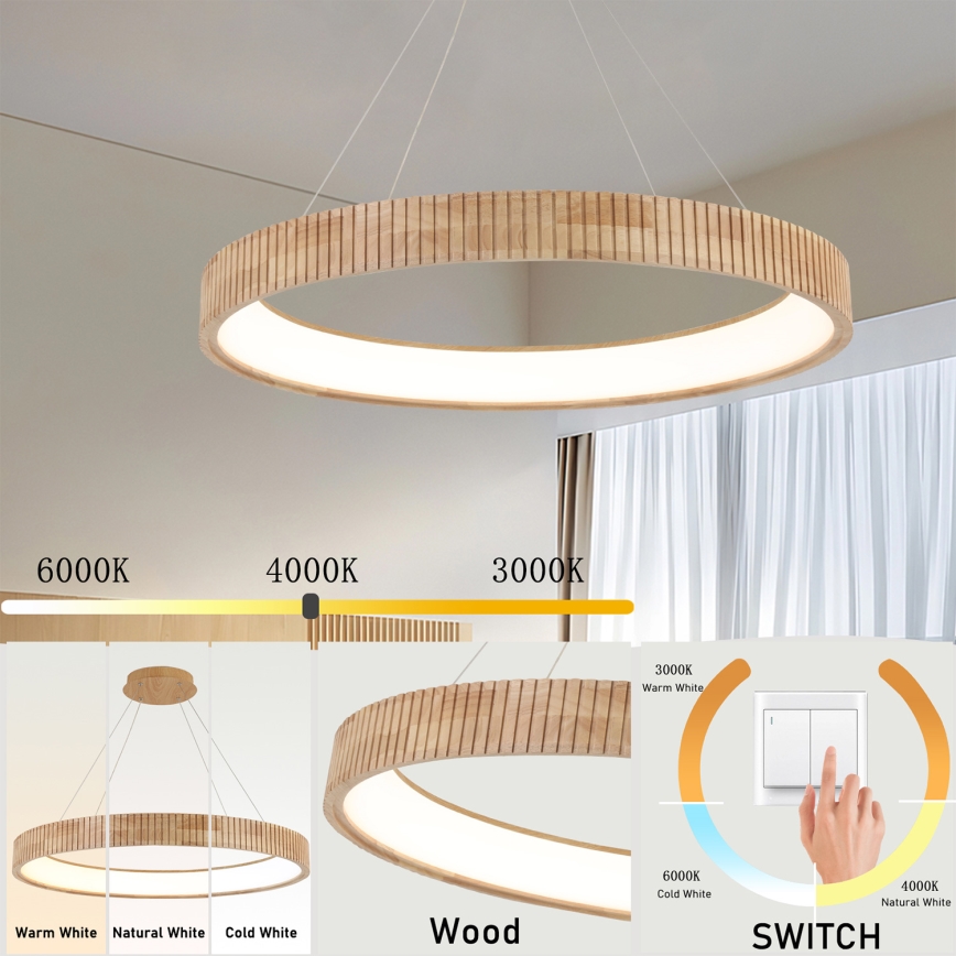 Brilagi - LED luster na lanku FALCON WOOD MODERN LED/60W/230V 3000/4000/6000K pr. 80 cm drevo