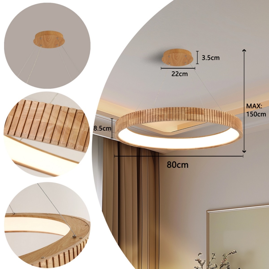 Brilagi - LED luster na lanku FALCON WOOD MODERN LED/60W/230V 3000/4000/6000K pr. 80 cm drevo
