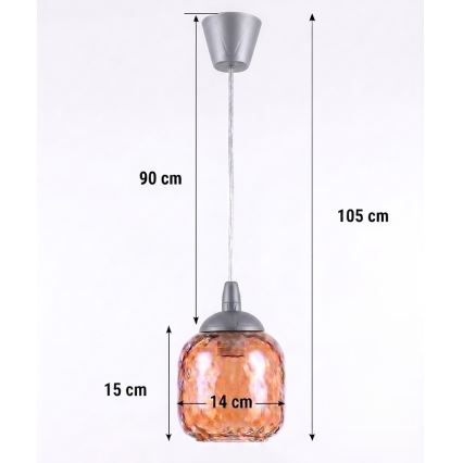 BRILAGI - LED luster na lanku RETRO GLASS 1xE27/60W/230V priemer 14 cm strieborná/dýmovo-hnedá