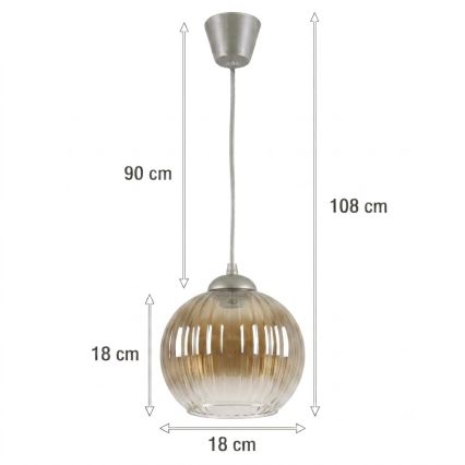 BRILAGI - LED luster na lanku RETRO GLASS 1xE27/60W/230V pr. 18 cm strieborná/dymová hnedá