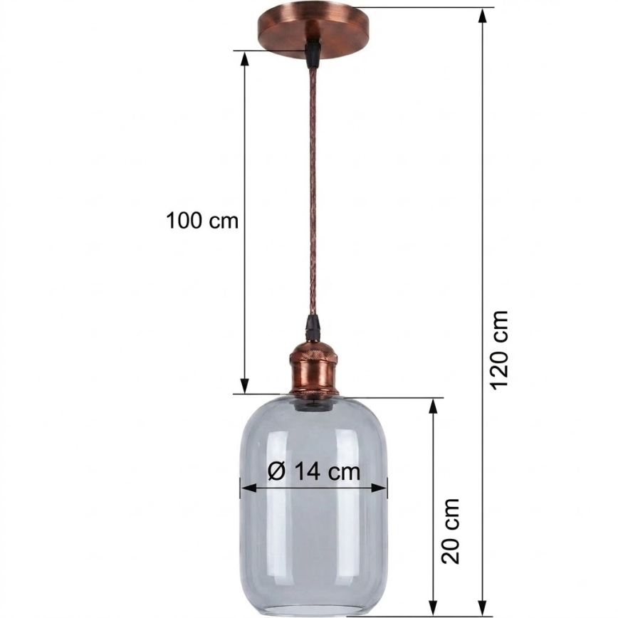 BRILAGI - LED luster na lanku RETRO GLASS 1xE27/60W/230V pr. 14 cm medená/dymová sivá