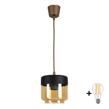 BRILAGI - LED luster na lane RETRO GLASS 1xE27/60W/230V pr. 14 cm hnedá/dymová béžová/čierna