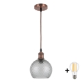BRILAGI - LED luster na lane RETRO GLASS 1xE27/60W/230V pr. 18 cm medená/dymová sivá