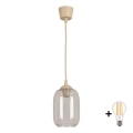 BRILAGI - LED luster na lane RETRO GLASS 1xE27/60W/230V priemer 14 cm béžová/dymová sivá