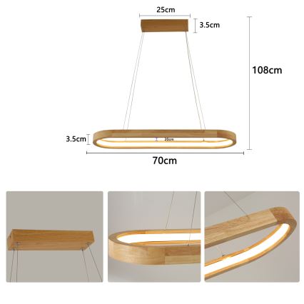 Brilagi - LED luster na lane UMEA WOOD LED/30W/230V 70x20 cm kaučukovník