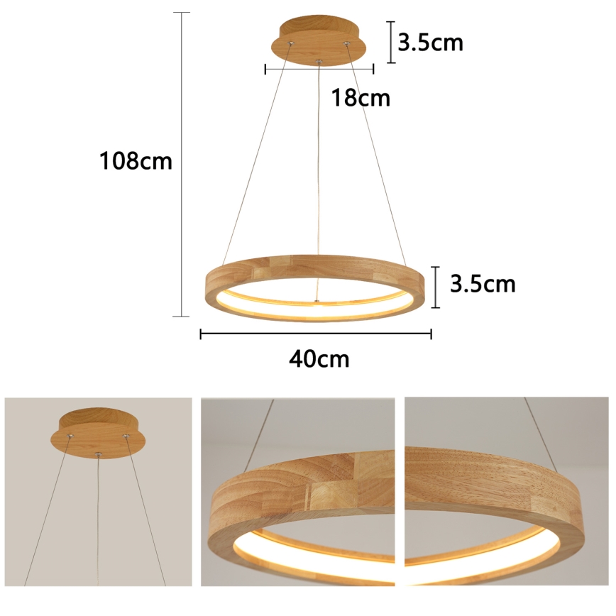 Brilagi - LED luster na lane UMEA WOOD, LED/30W/230V, priemer 40 cm, drevo