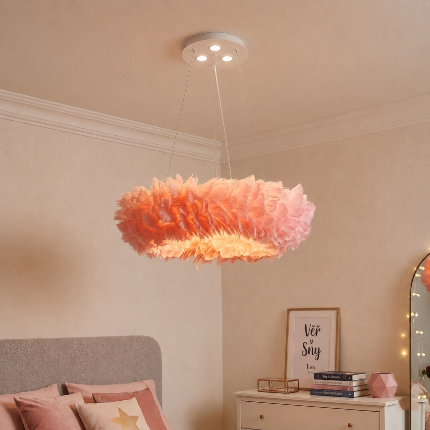 BRILAGI - LED luster na lankách FEATHER 3xE27/40W/230V + 3xLED/3W pr. 50 cm ružová