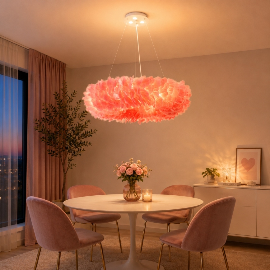 BRILAGI - LED luster na lankách FEATHER 3xE27/40W/230V + 3xLED/3W pr. 50 cm ružová