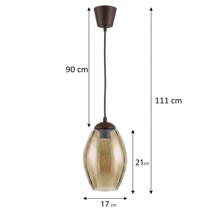 BRILAGI - LED luster na lanku RETRO GLASS 1xE27/60W/230V priemer 17 cm hnedá/dymová béžová