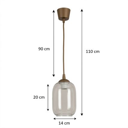 BRILAGI - LED luster na lanku RETRO GLASS 1xE27/60W/230V pr. 14 cm hnedá/dymovošedá