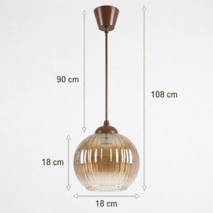 BRILAGI - LED luster na lanku RETRO GLASS 1xE27/60W/230V priemer 18 cm hnedá/dymová hnedá