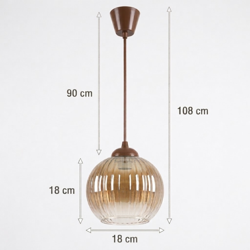 BRILAGI - LED luster na lanku RETRO GLASS 1xE27/60W/230V priemer 18 cm hnedá/dymová hnedá